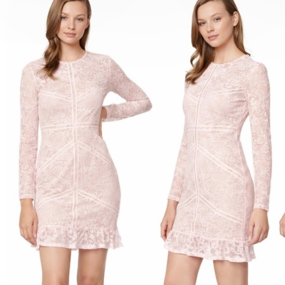 Bardot Sasha Lace Dress Baby Pink Long Sleeve Midi Dress NWT Size 10